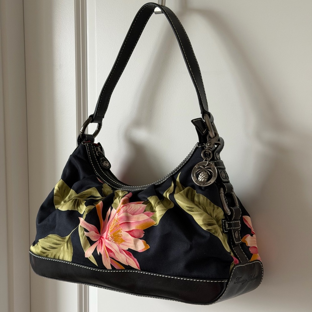 Tommy Bahama Santiago Hobo Shoulder Bag  Tropical Floral Print - Leather Trim - Picture 10 of 16